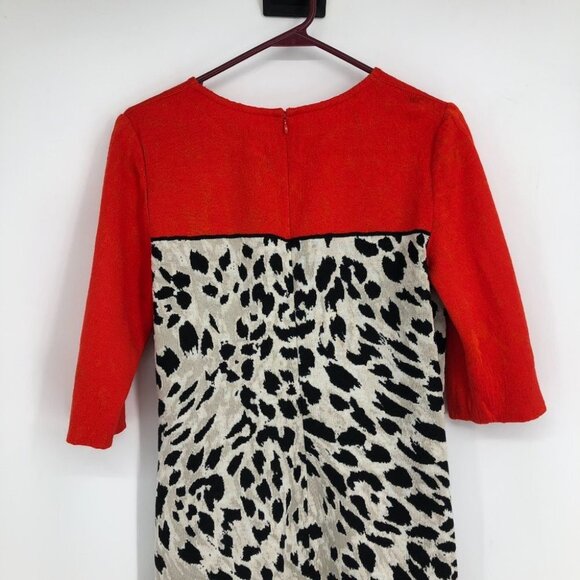 St. John Red & Creme  Leopard Print Jersey Wool blend Midi Dress size 12 - Picture 12 of 14